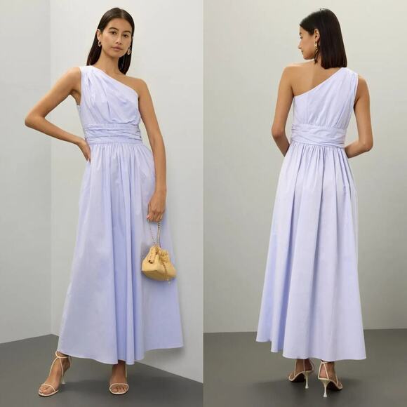 Saunders Collective Dresses & Skirts - Saunders Poplin Dress Sleeveless One Shoulder Pleated Maxi A-Line Light Purple 8